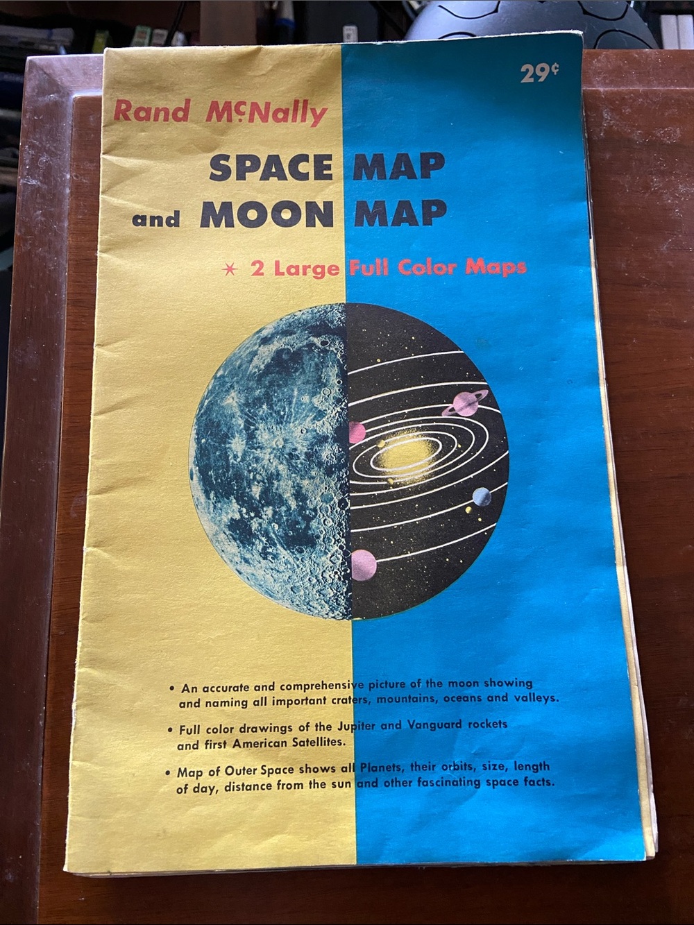Vintage RETRO Rand McNally Space Map and Moon Map planet planets stars Blue star